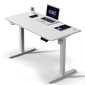 KOWO white standing desk with USB C charging hub and non-spliced tabletop in 1.2m length.