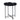 Black round side table with dark wood lacquered top and iron legs, size 50×50×55cm