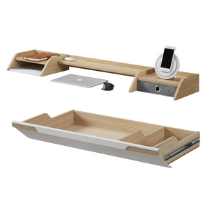 KOWO 1.2m standing desk accessories set in oak colour, includes 1 desk and 1 large desk drawer.