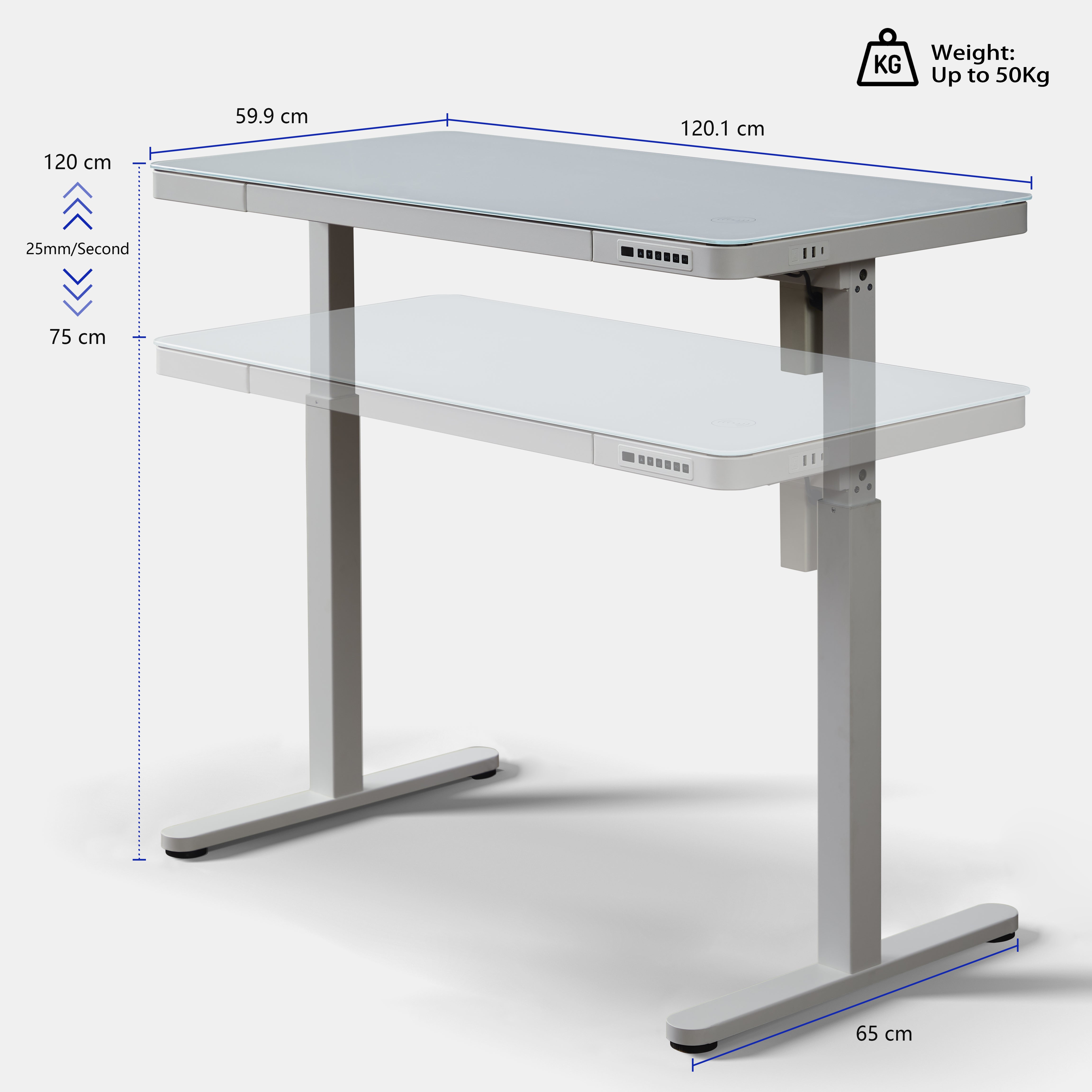 Glass Top Standing Desk with Drawers | Wireless Charging UK – KOWO