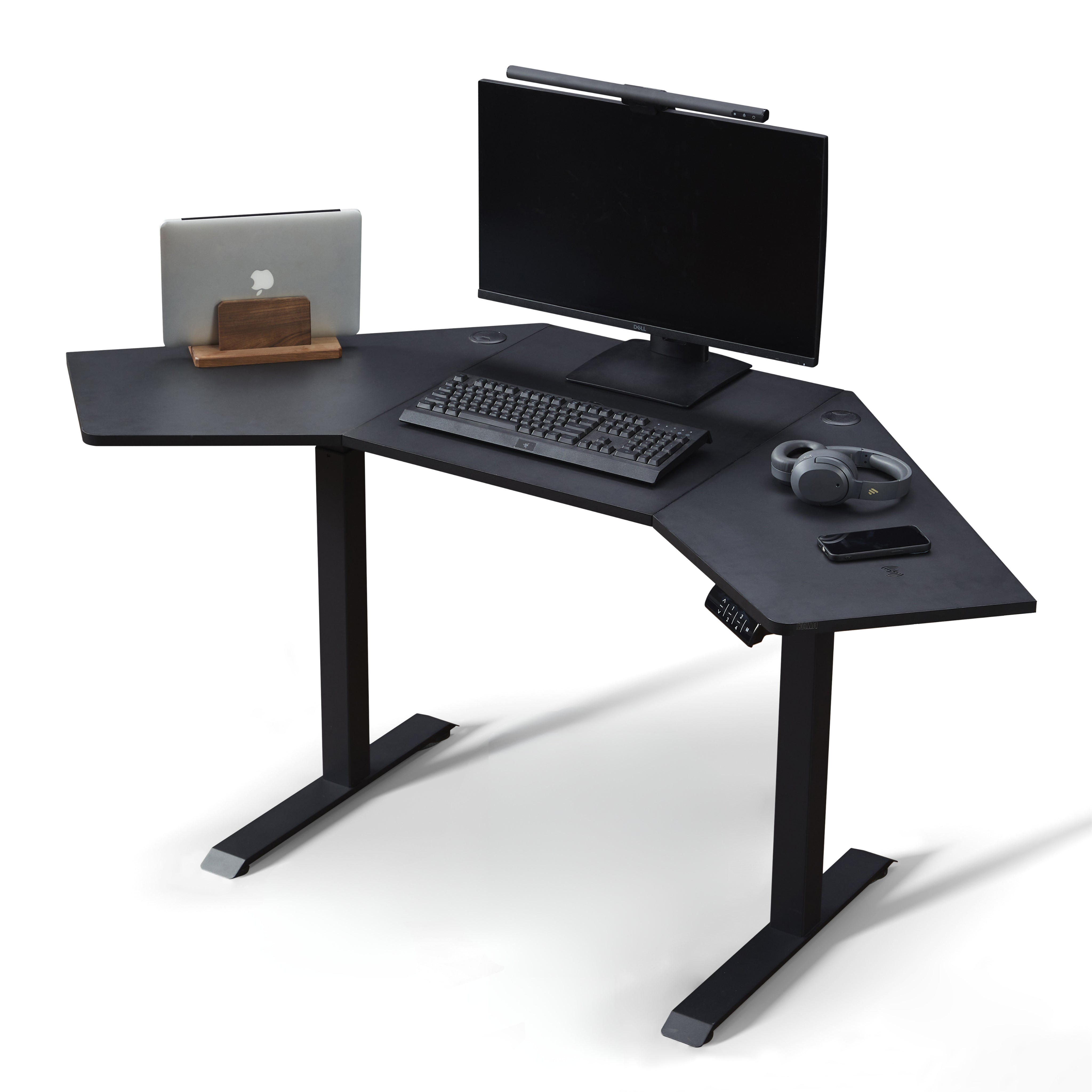L-Shaped Corner Standing Desk with Wireless Charger USB-C Ports